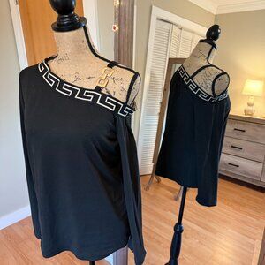 ChicMe Black Dress with Greek Key Detail & Gold Buckle – Size L